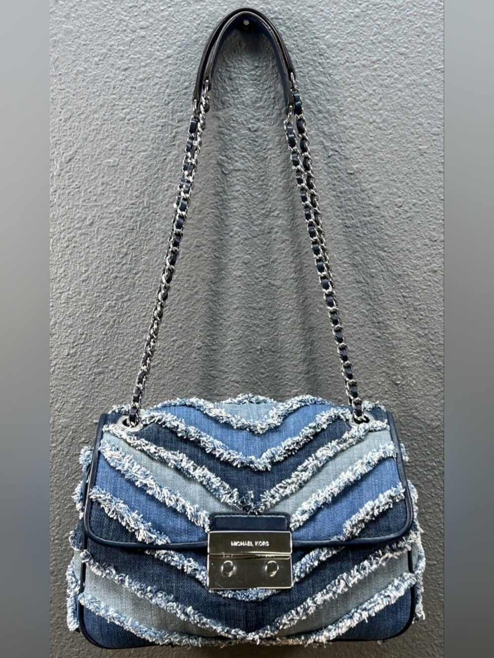 Michael Kors Sloan Small Frayed Denim Shoulder Bag